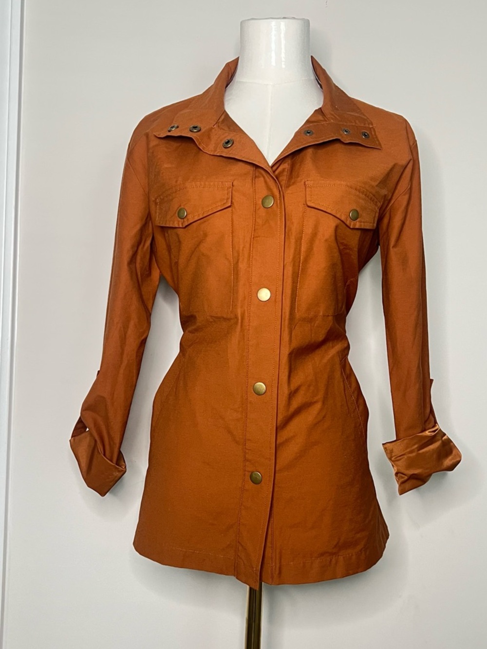 Garnet Hill Women’s Rust Orange Utility Casual Jacket Belted w/Pockets Sz XS